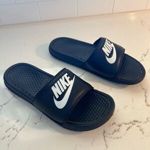 Nike Black Slide Sandals with White Logo